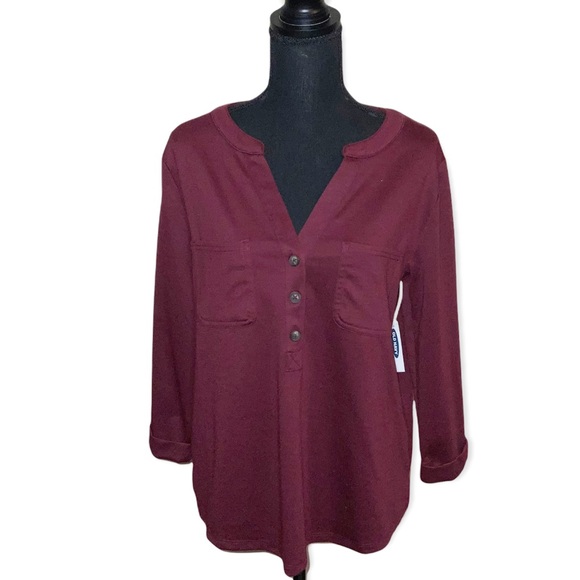 Old navy burgundy button front tunic blouse - Picture 6 of 7